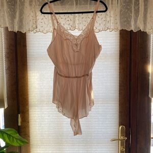 Vintage Pink Lace Trimmed Women's Teddy